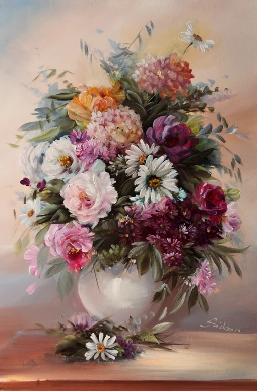 Szidónia festőművész Virágkompozíciók 10. 60x40 cm olajfestmény